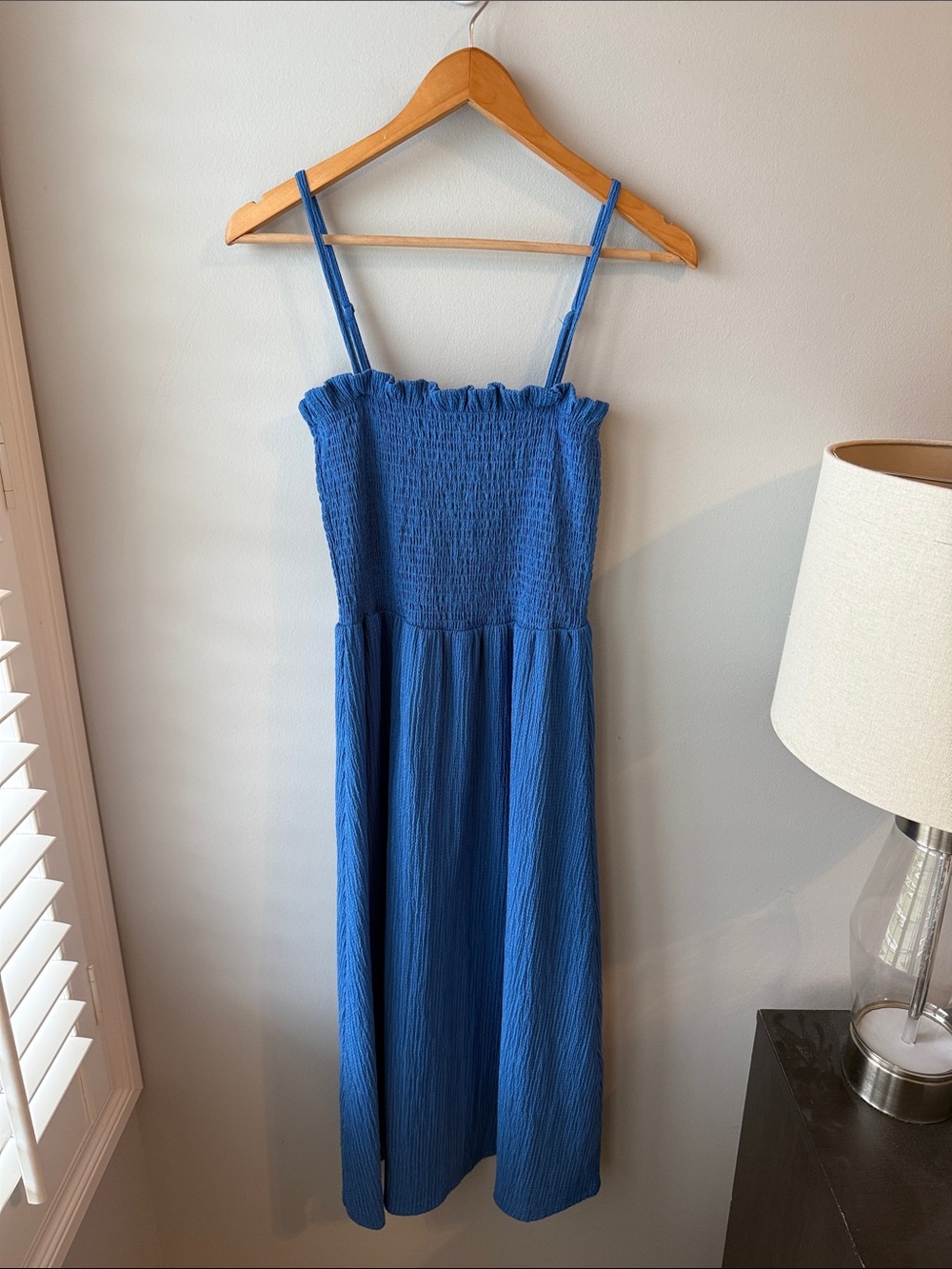 H&M Blue Smocked Midi Cami Dress